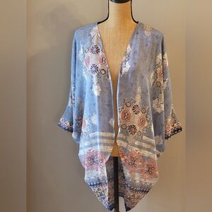 Gianni Bini Xsmall Polyester Duster Open With Dolman Sleeves Blue